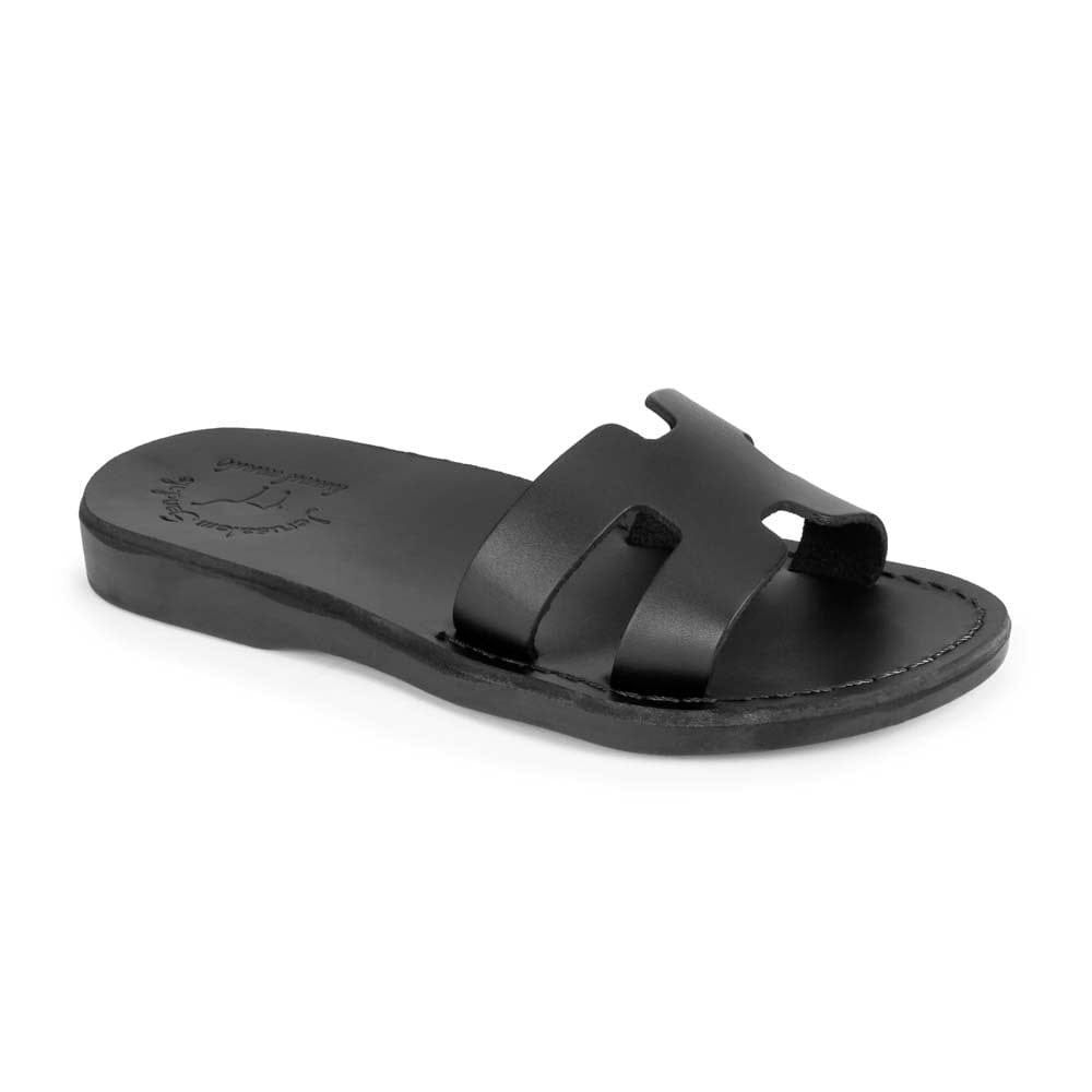 Jerusalem Sandals Anna Black Leather Slide Sandals Womens Sz 42 NEW